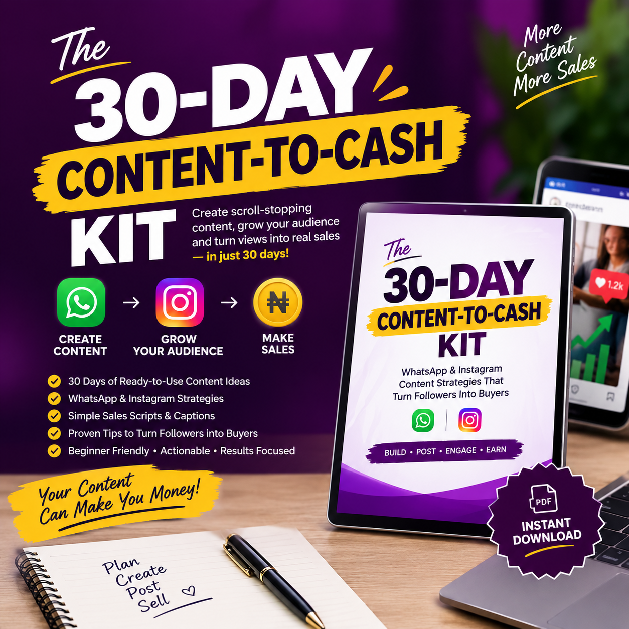 30-Day Content-to-Cash Kit: A Beginner’s Guide to Creating Content & Making Money Online
