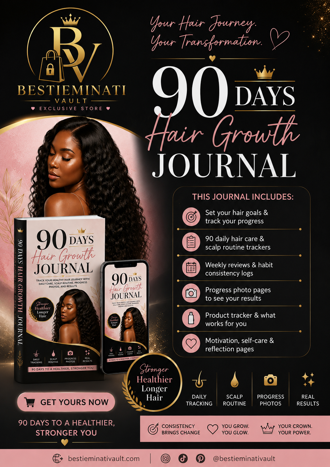 HAIR GROWTH JOURNAL -90 DAYS TRANSFORMATION GUIDE